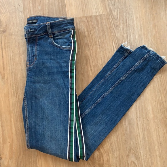 Zara Green Striped Skinny Jean